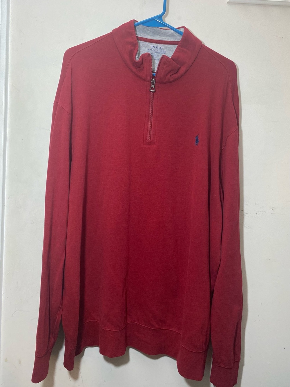 Polo by Ralph Lauren Men's Zip-Up Sweater in Red with Navy Logo